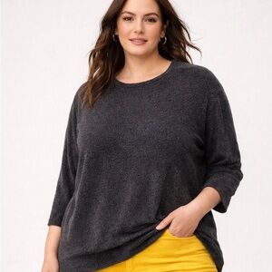 Barefoot Dreams CozyChic Lite Lounge Pullover Top Sweater 2X Navy